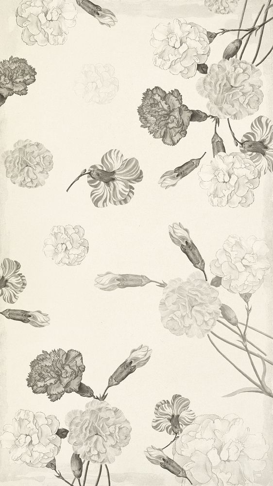 Vintage monotone carnations mobile wallpaper. Remixed by rawpixel. 