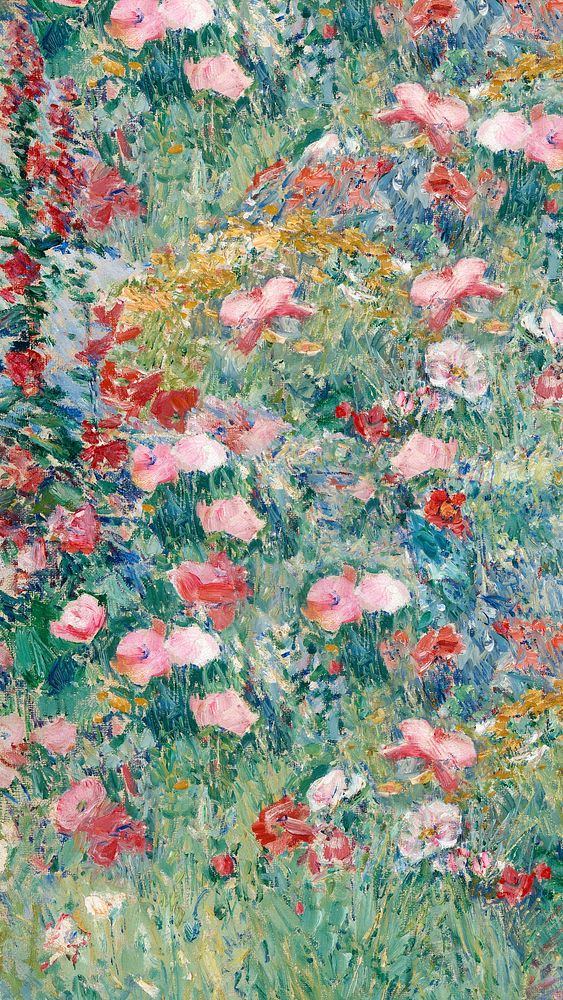 Flower field mobile wallpaper by Childe Hassam. Remixed by rawpixel. 