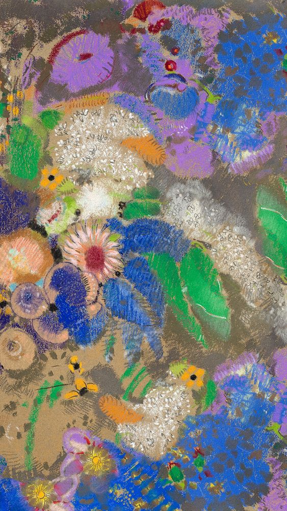 Odilon Redon's flower mobile wallpaper, abstract oil painting. Remixed by rawpixel. 