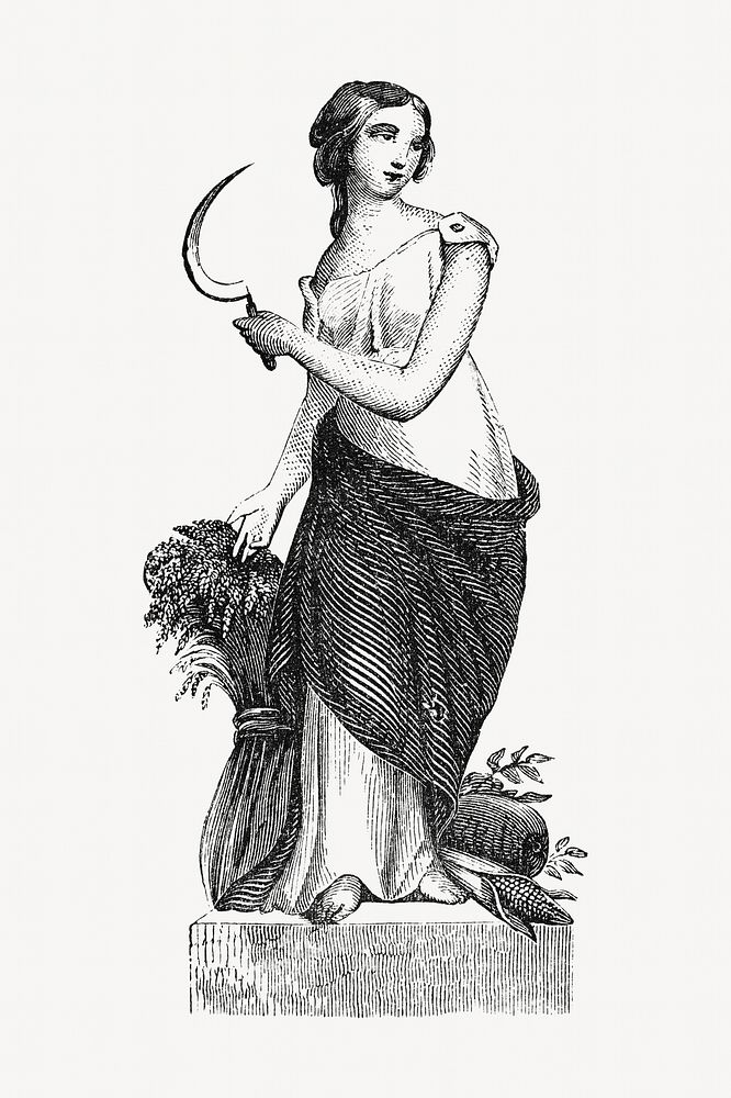 Vintage woman holding sickle sculpture illustration. Remixed by rawpixel. 