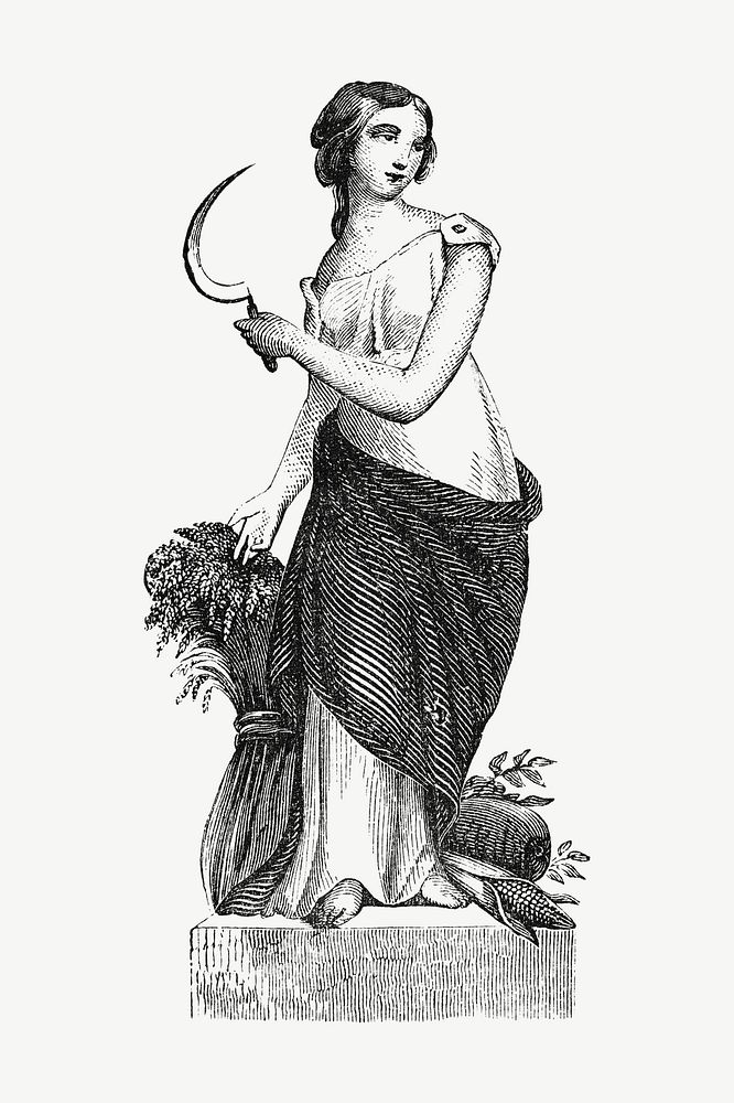 Vintage woman holding sickle sculpture illustration psd. Remixed by rawpixel. 
