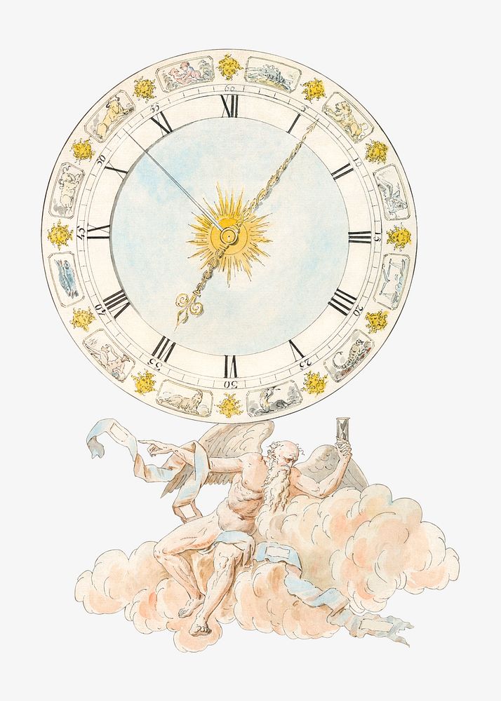 Vintage clock face with the signs of the zodiac illustration. Remixed by rawpixel. 