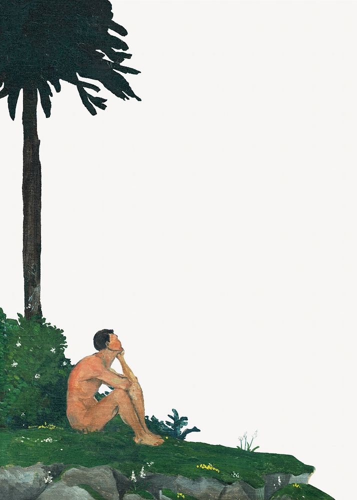Vintage man sitting under palm tree illustration. Remixed by rawpixel. 