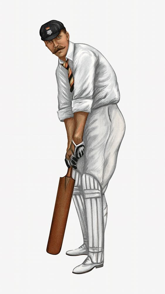 Vintage male cricket player illustration. Remixed by rawpixel. 