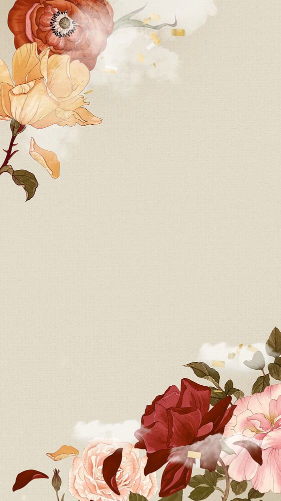 Vintage flowers iPhone wallpaper, floral background. Remixed by rawpixel.