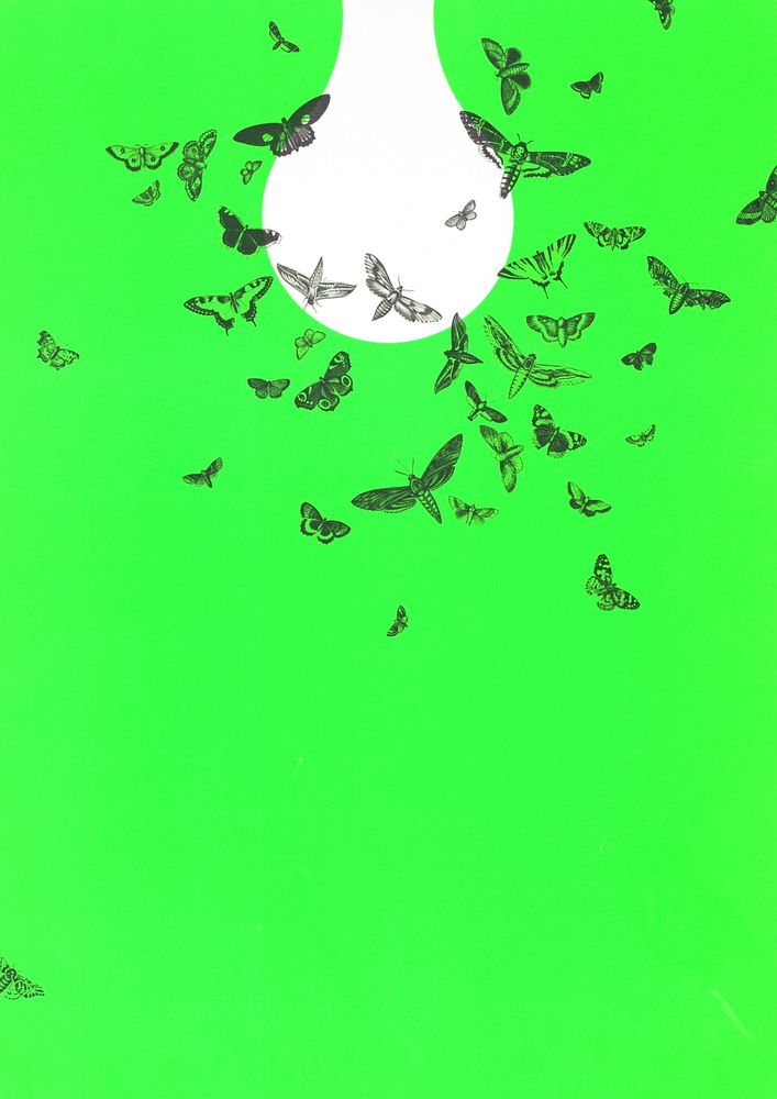 Moths and light bulb, green background, remixed from vintage art print by rawpixel