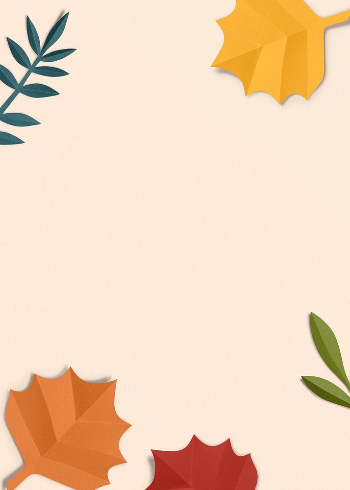 Pastel orange Autumn background, maple leaf border