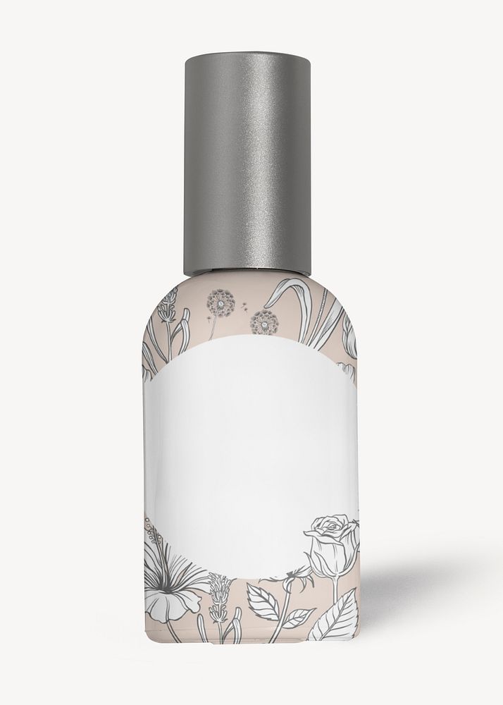 Aesthetic floral beige spray bottle, beauty product packaging