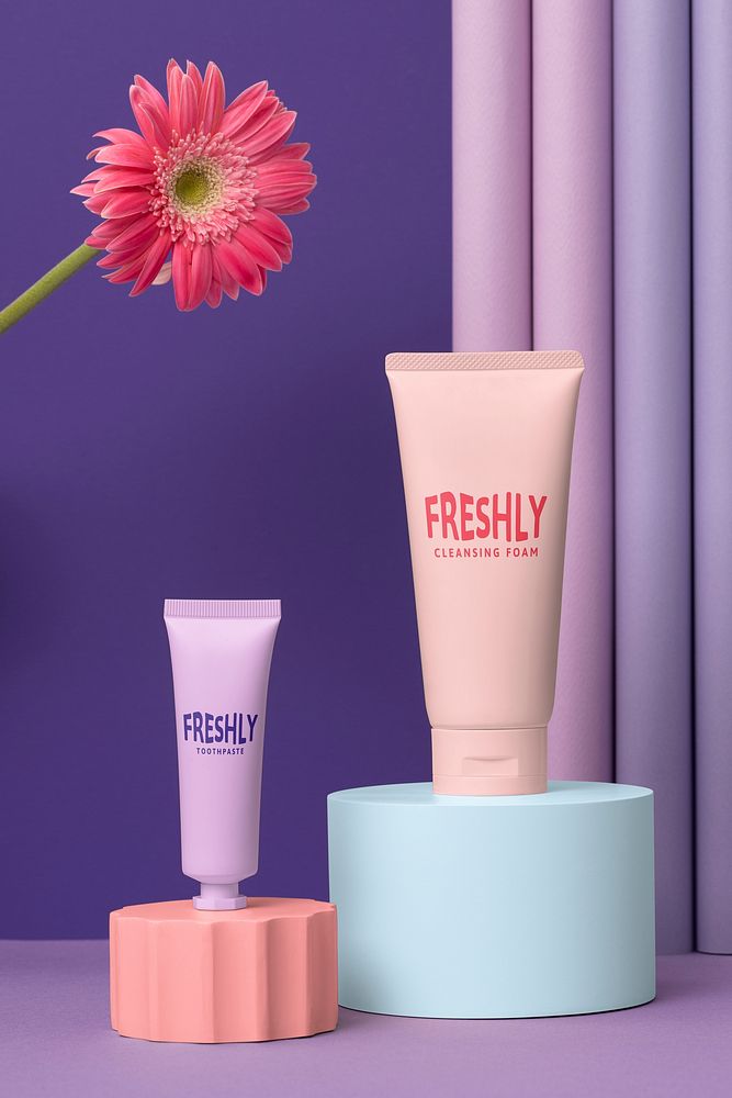 Feminine cosmetics tube mockup, beauty product packaging psd