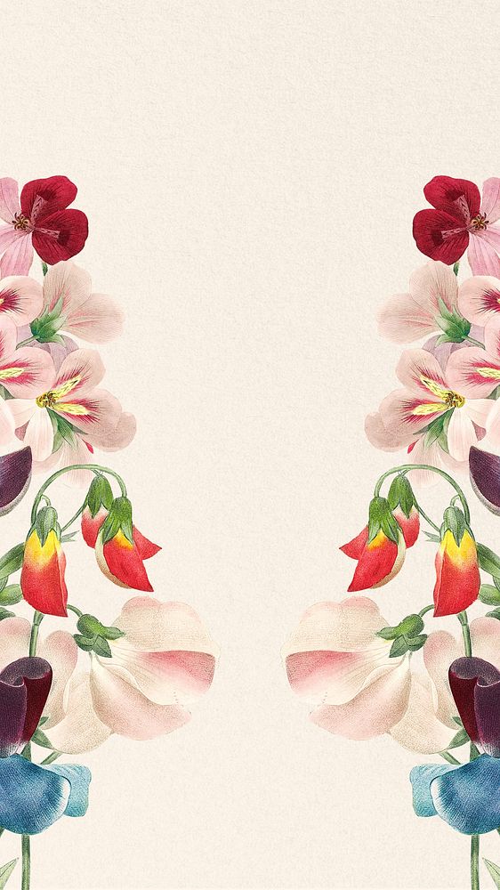 Sweet pea mobile wallpaper, vintage flower border illustration by Pierre Joseph Redouté. Remixed by rawpixel.