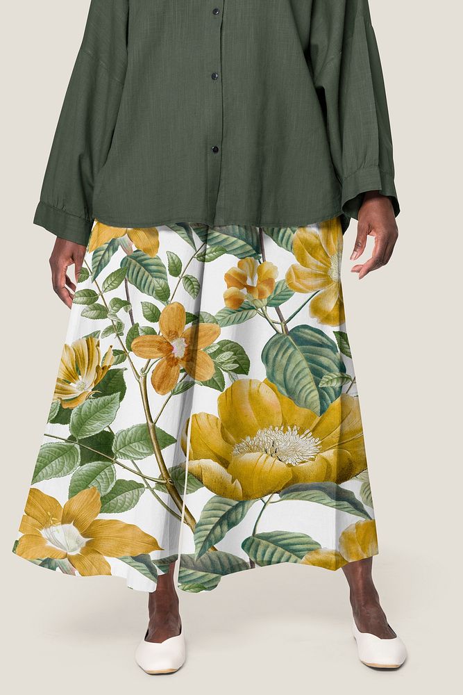 Flower pants mockup, vintage yellow design psd, remix from the artworks of Pierre Joseph Redout&eacute;
