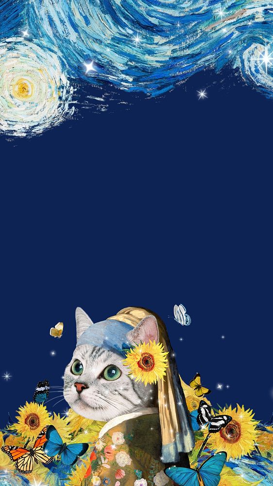 Sunflower cat woman iPhone wallpaper. Remixed by rawpixel.