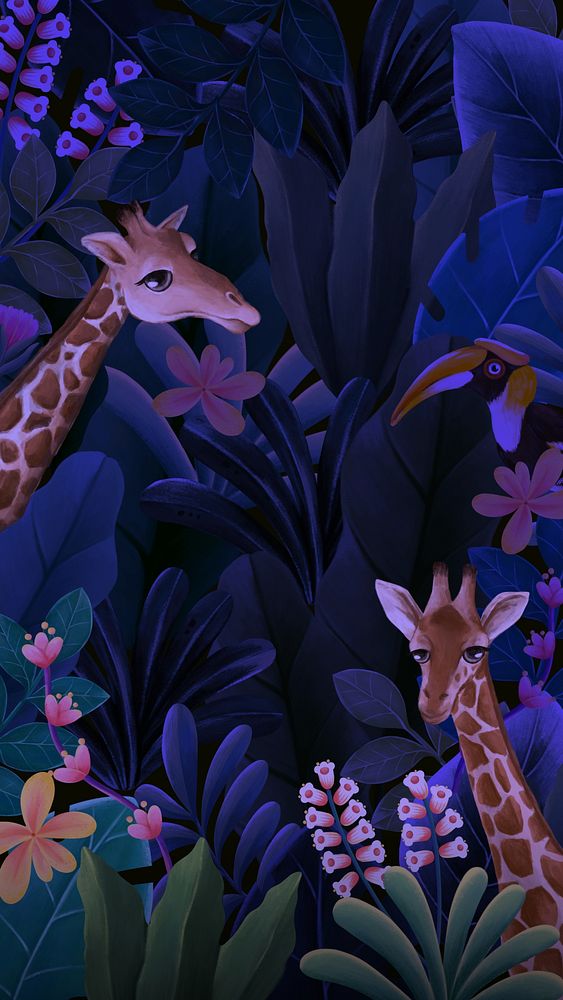 Night safari dark iPhone wallpaper, giraffe design