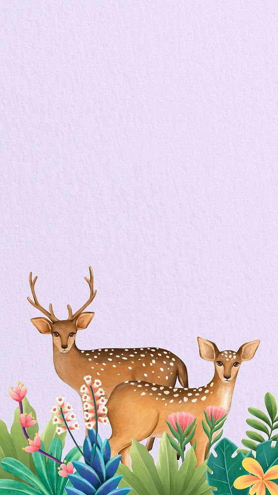 Deer purple iPhone wallpaper, wildlife drawing illustration