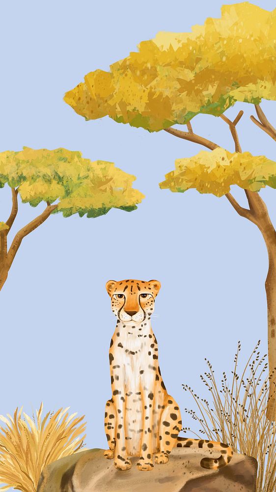 Cute cheetah iPhone wallpaper, blue design