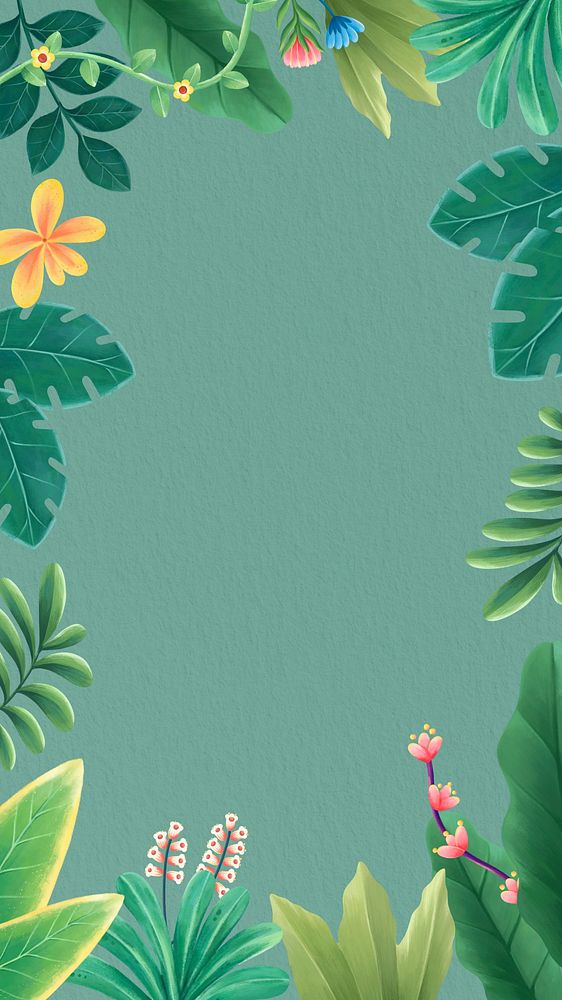 Green leaves frame iPhone wallpaper, tropical design