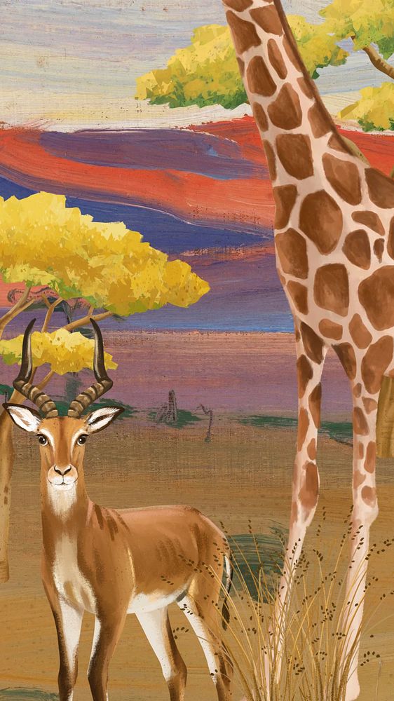 African animals iPhone wallpaper, drawing design