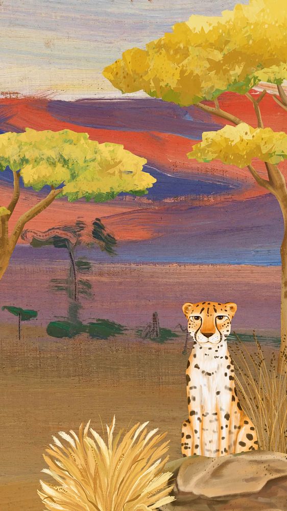 Cute cheetah iPhone wallpaper, drawing wildlife design