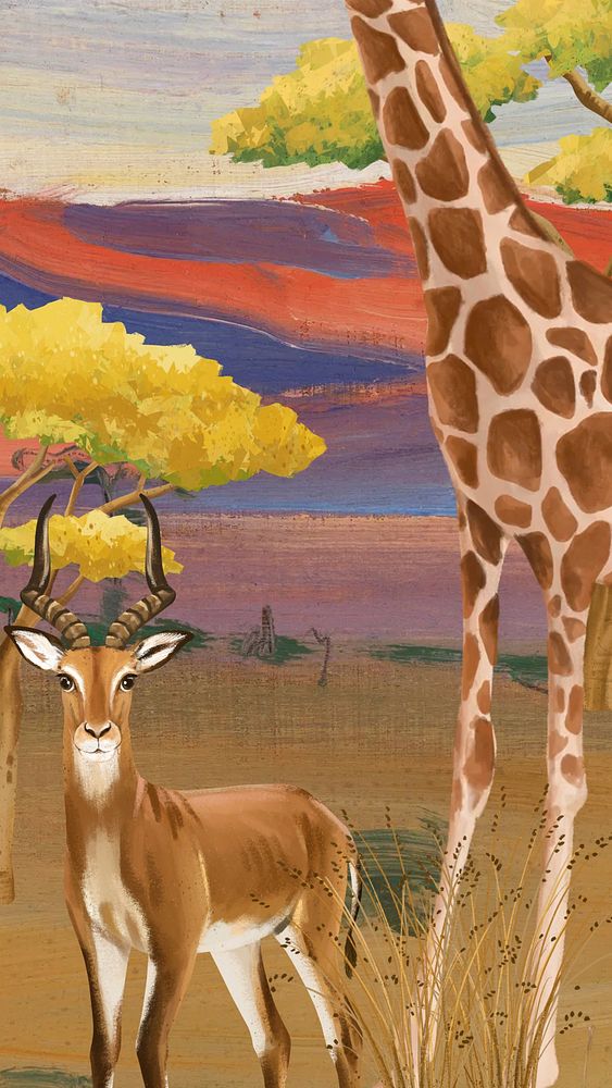 African animals iPhone wallpaper, drawing design