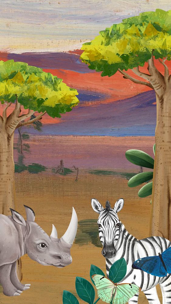 African animals iPhone wallpaper, drawing design