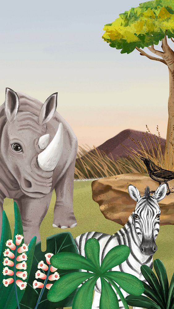 Wild animals iPhone wallpaper, drawing design