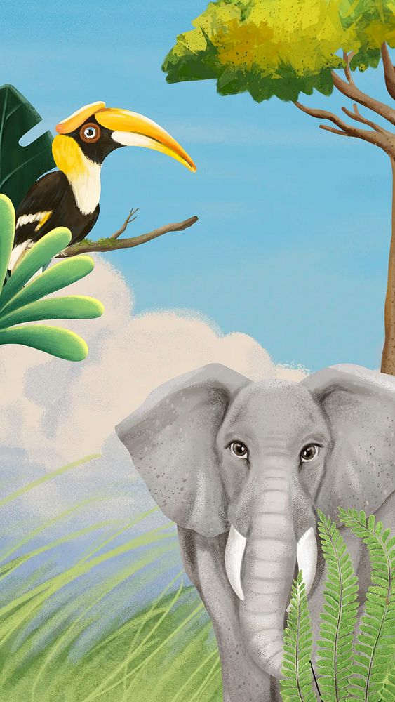 Elephant wildlife iPhone wallpaper, drawing design