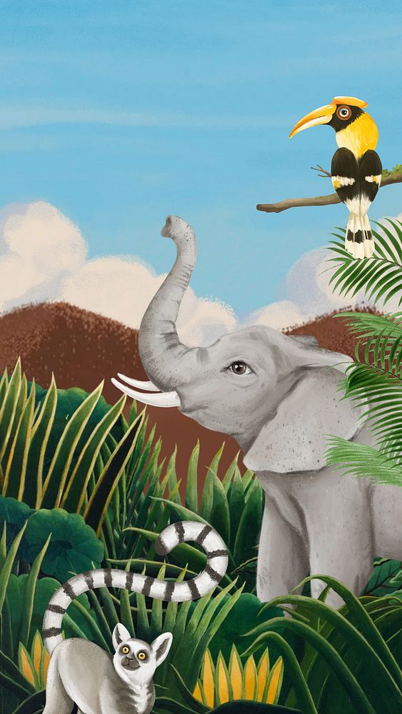 Jungle animals iPhone wallpaper, drawing design