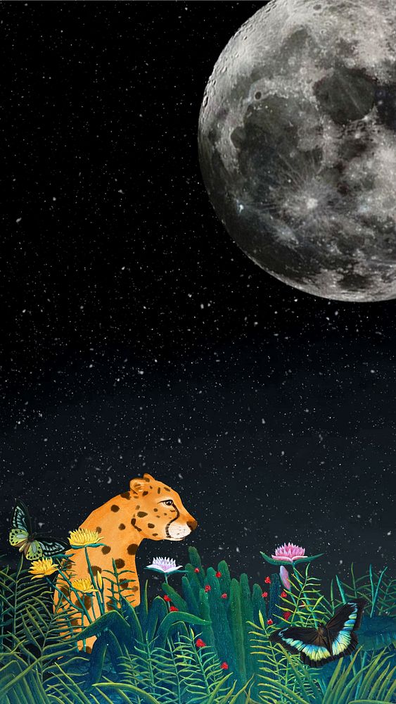 Wildlife dark iPhone wallpaper, cheetah & moon design