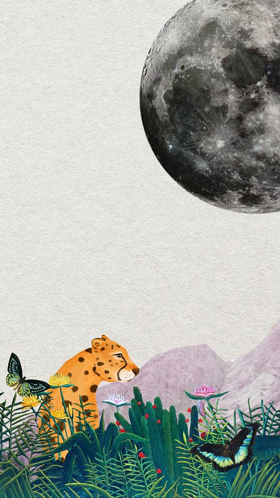Wildlife iPhone wallpaper, cheetah & moon design
