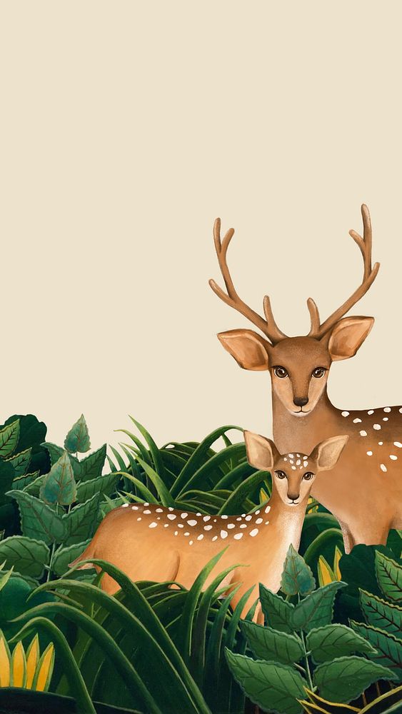 Deer beige iPhone wallpaper, wildlife drawing illustration