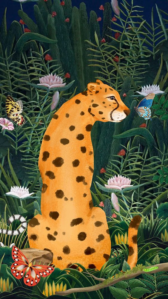 Cheetah dark iPhone wallpaper, drawing jungle design