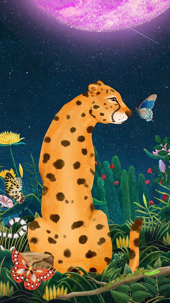 Cheetah dark iPhone wallpaper, night sky design