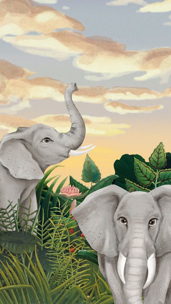 Cute elephant mobile wallpaper, sky design
