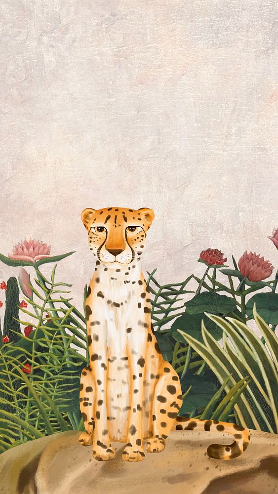 Leopard wildlife iPhone wallpaper, drawing design