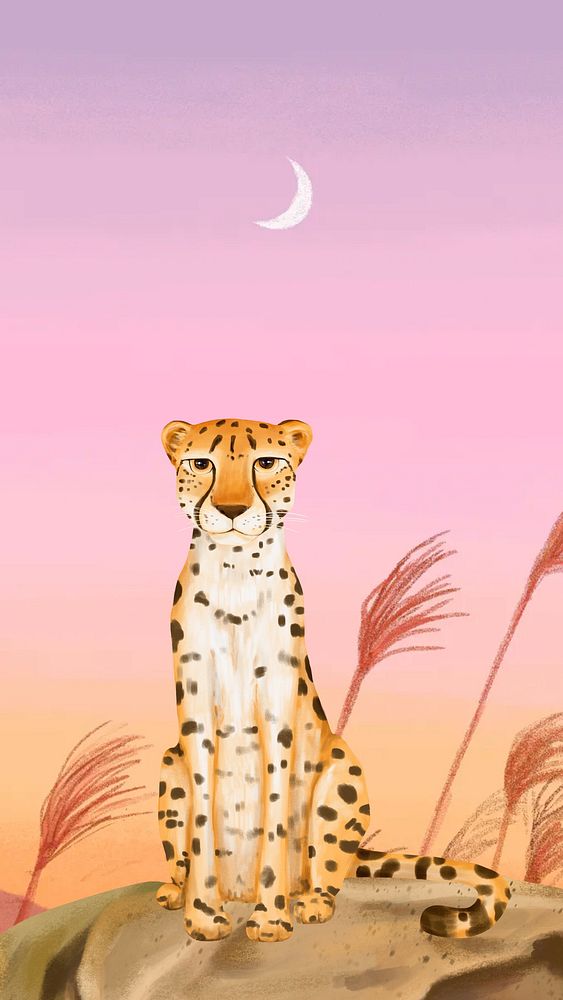 Leopard iPhone wallpaper, pink sky design
