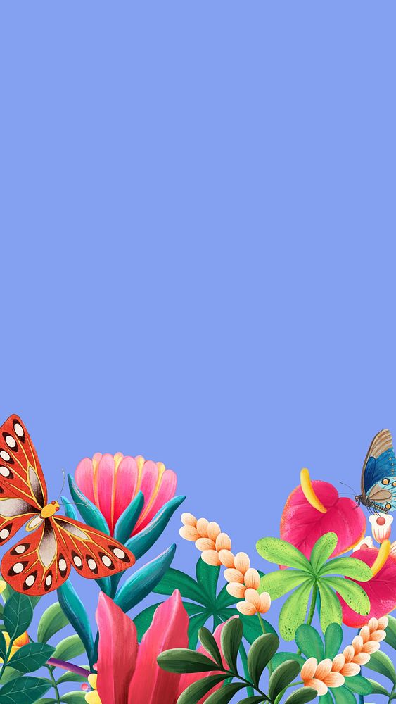 Aesthetic flower blue iPhone wallpaper, tropical design
