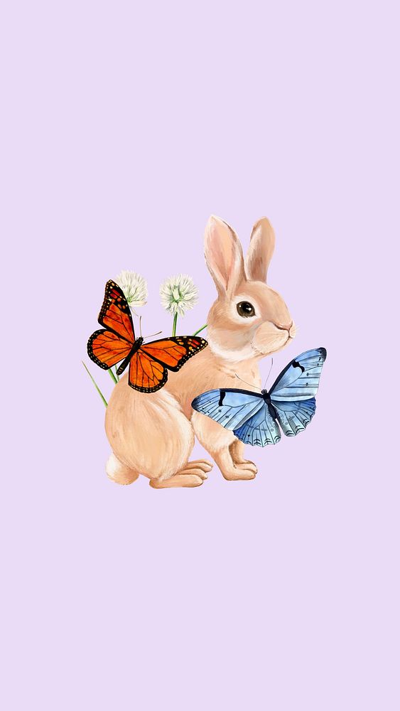 Purple rabbit iPhone wallpaper, cute drawing design