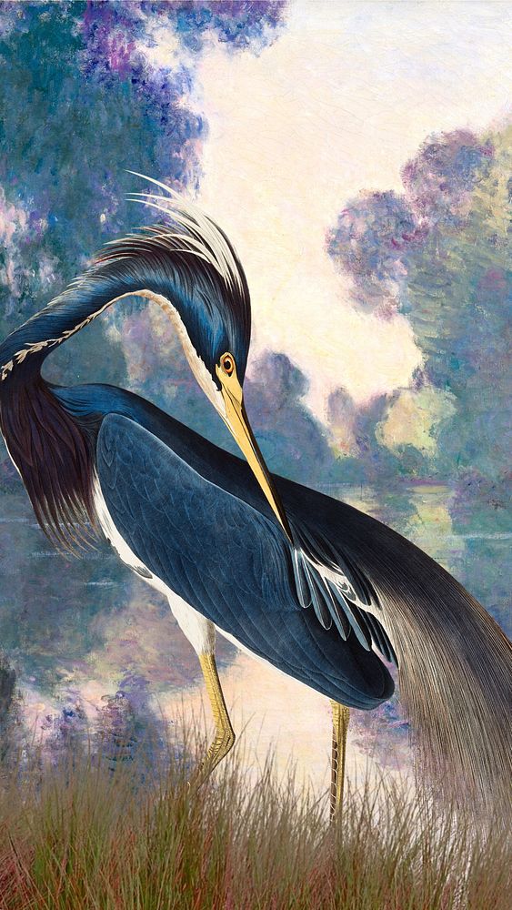 Heron bird iPhone wallpaper, aesthetic lake design