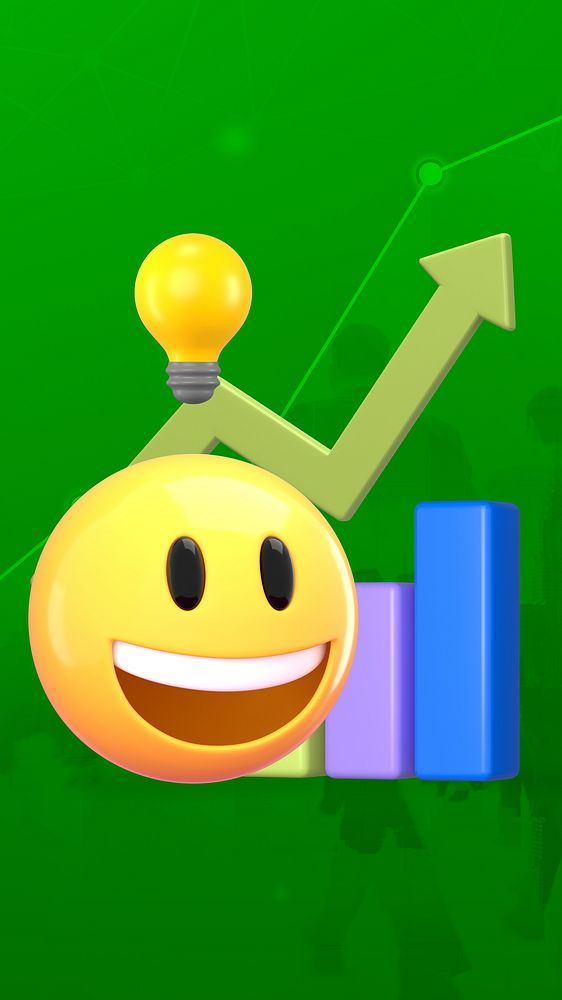 Growing business emoticon iPhone wallpaper, green 3D background