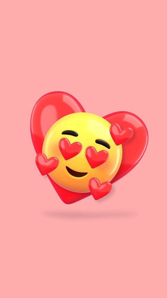 3D Valentine's emoticon iPhone wallpaper, heart-eyes illustration