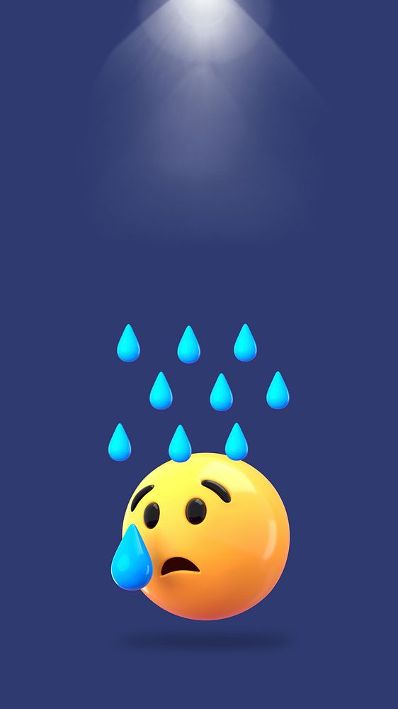 Crying 3D emoticon mobile wallpaper, dark blue background