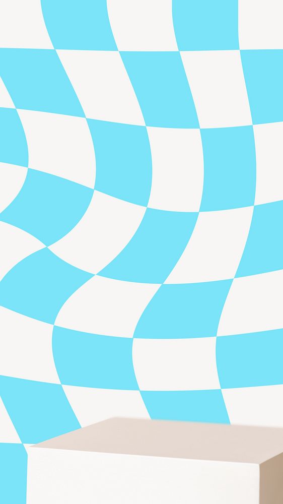 Blue product backdrop iPhone wallpaper, distorted checkered pattern