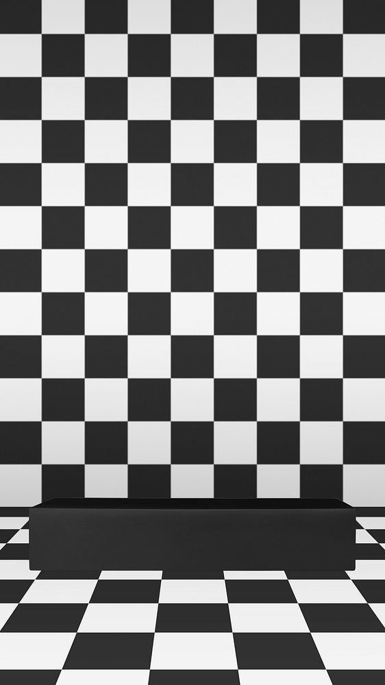 Checkered product backdrop iPhone wallpaper, black stand in 3D