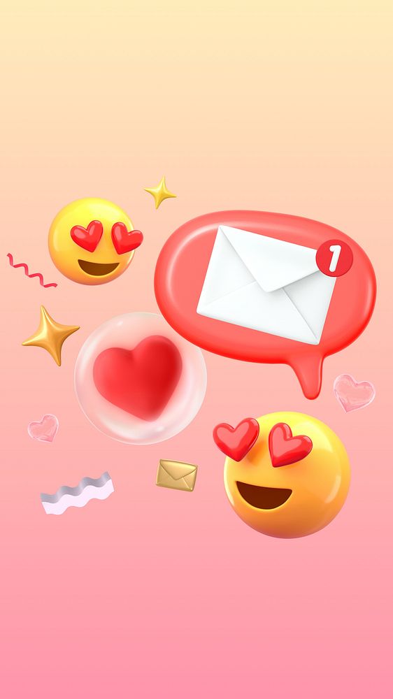 3D emoticon phone wallpaper, love message notification illustration