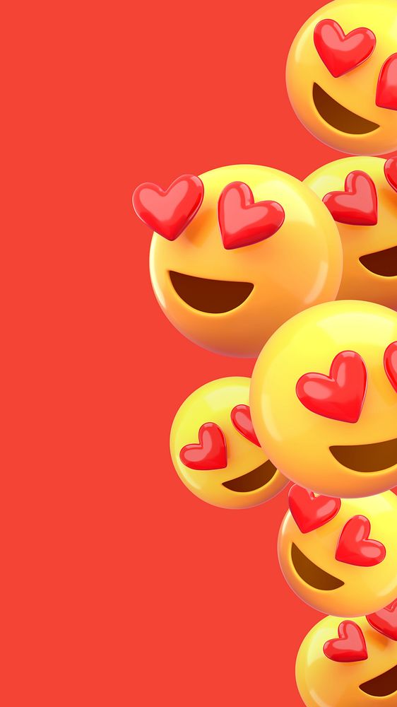 Heart eyes emoticon phone wallpaper, 3D red background
