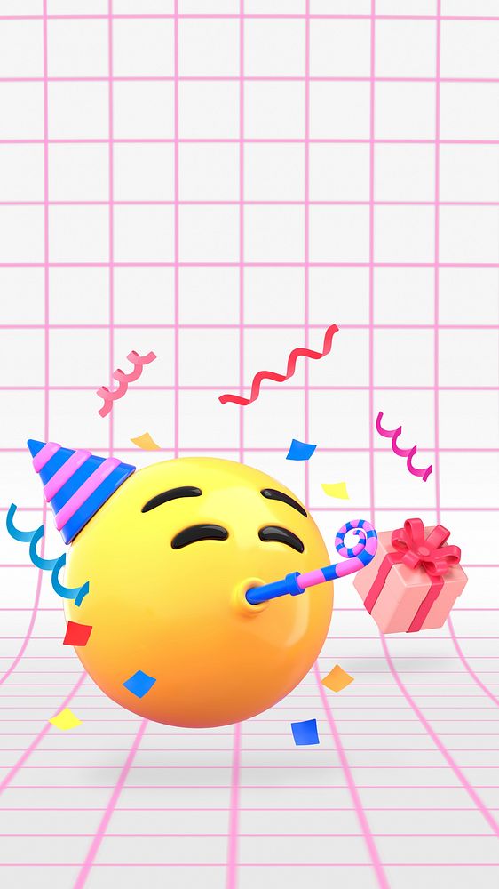 Birthday celebration mobile wallpaper, 3D emoticon background