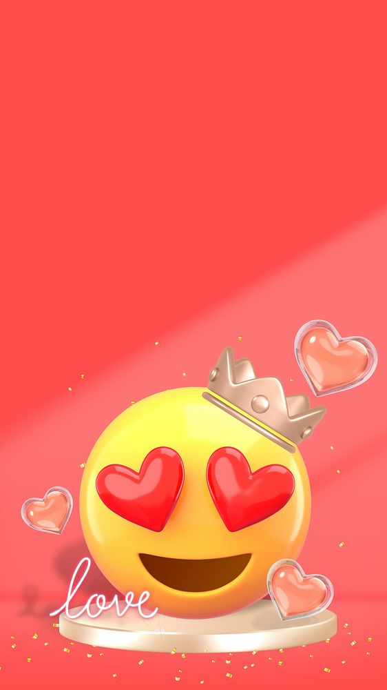 Crowned emoticon 3D phone wallpaper, red heart eyes