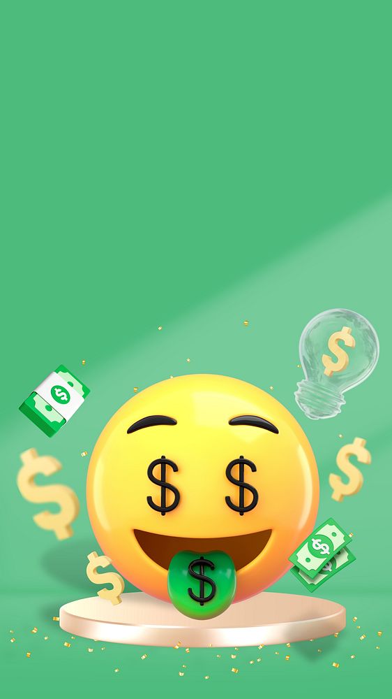 Money-mouth face emoticon iPhone wallpaper, finance background