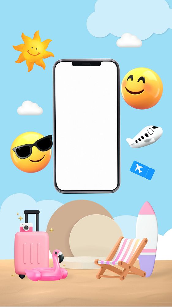 3D Summer holidays iPhone wallpaper, emoticon illustration