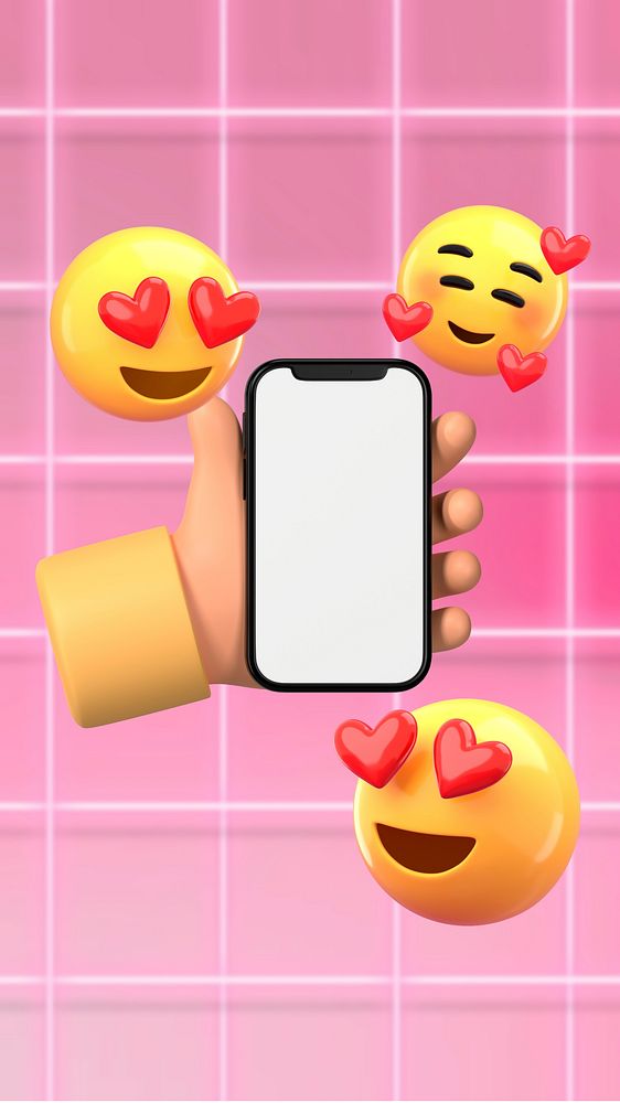 3D love emoticon iPhone wallpaper, social media engagement illustration